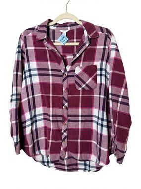 Sonoma Medium Burgundy Plaid Button-Down Shirt